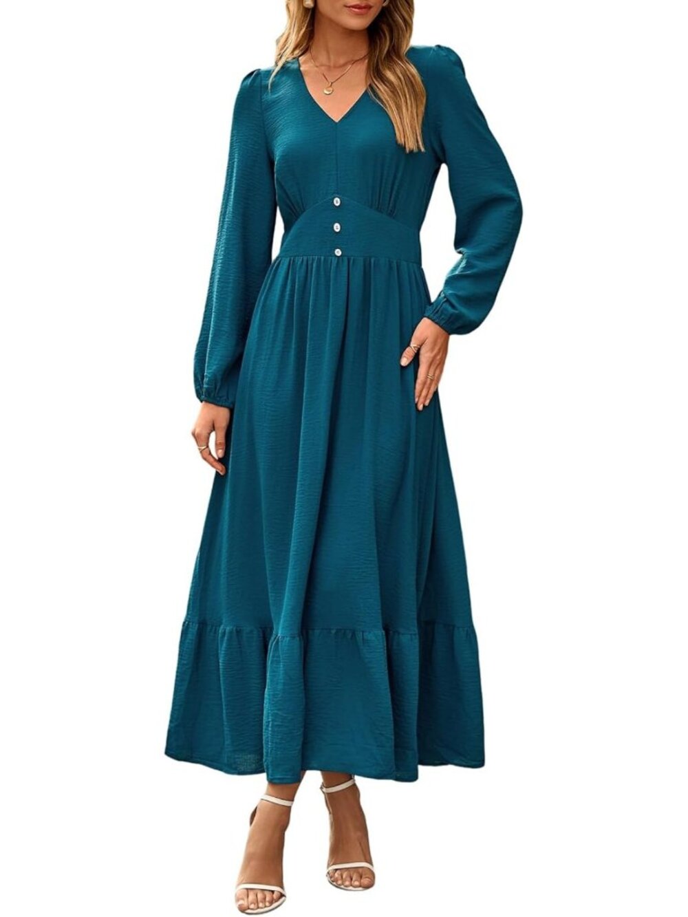 Elegant Flowy Tiered Maxi Dress for Women - Casual V Neck Summer Style